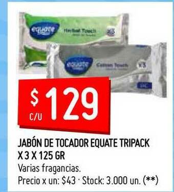 Walmart Equate Jabón De Tocador Tripack x 3 x 125gr oferta