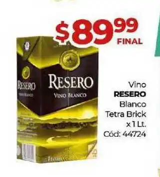 Diarco Resero Blanco Tetra Vino Brick x 1Lt. oferta