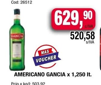 Maxiconsumo Americano Gancia x 1,250 Lt. oferta