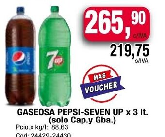 Maxiconsumo Gaseosa Pepsi-Seven Up x 3 Lt. oferta