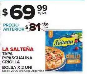 Carrefour Maxi La Salteña Tapa P-Pascualina Criolla Bolsa X 2 Uni oferta