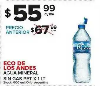 Carrefour Maxi Eco De Los Andes Agua Mineral Sin Gas Pet X 1 Lt oferta