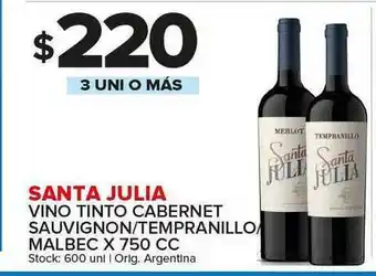 Santa Julia Vino Tinto Cabernet Sauvignon-Tempranillo-Malbec X 750 CC