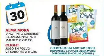 Carrefour Maxi Alma Mora Vino Tinto Cabernet Sauvignon-Syrah-Malbec X 750 Cc O Clight Jugo En Polvo VS Sabores X 8 Grs oferta