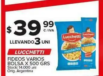 Carrefour Maxi Lucchetti Fideos Varios Bolsa X 500 Grs oferta