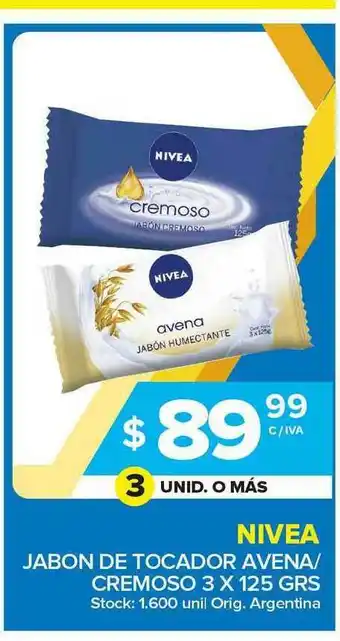 Carrefour Maxi Nivea Jabon De Tocador Avena/Cremoso 3x125grs oferta