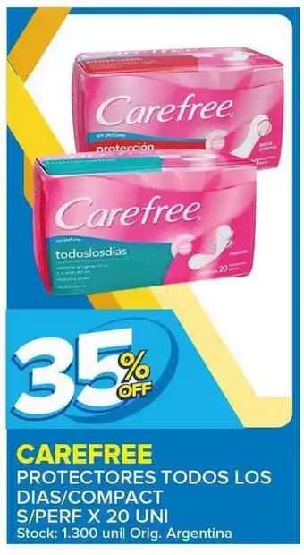 Carrefour Maxi Carefree Protectores Todos Los Dias/Compact S/Perf x 20 uni oferta