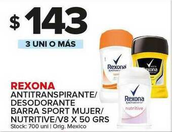 Carrefour Maxi Rexona Antitranspirante/ Desodorante Barra Sport Mujer/ Nutritive/ V8 x 50grs oferta