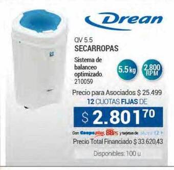 Cooperativa Obrera Secarropas drean oferta