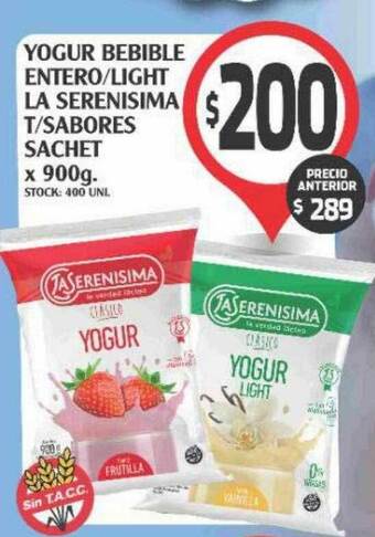 Supermercados Malambo Yogur bebible entero light la serenisima t sabores sachet oferta