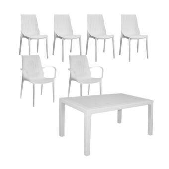 Prestigio Home combo mesa de exterior grass + 6 sillas de exterior wicker oferta