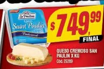 Supermercados Yaguar Queso Cremoso San Paulin X Kg oferta