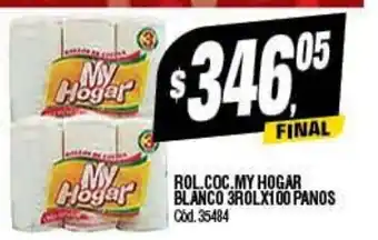 Supermercados Yaguar Rol. Coc. my Hogar Blanco 3Rolx100 Panos oferta