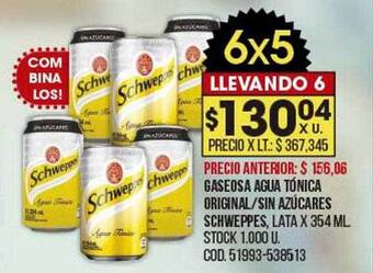 Coto Gaseosa agua tónica original sin azúcares schweppes oferta