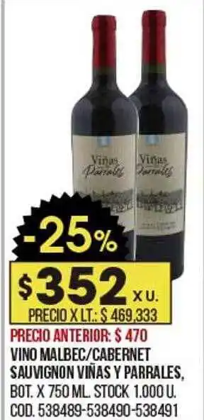 Coto Vino malbec cabernet sauvignon viñas y parrales oferta