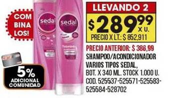 Coto Shampoo acondicionador varios tipos sedal oferta
