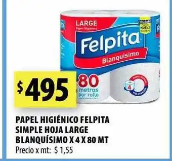 Punto Mayorista Papel higiénico felpita simple hoja large blanquísimo oferta