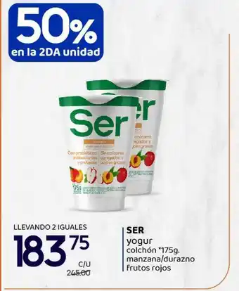 Ser yogur colchón manzana durazno frutos rojos 50% en la 2da unidad