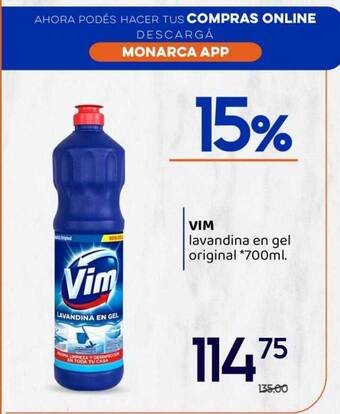 Supermercados Monarca Vim lavandina en gel original oferta