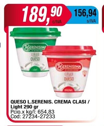 Maxiconsumo Queso L.Serenis. Crema Clasi / Light 290gr oferta