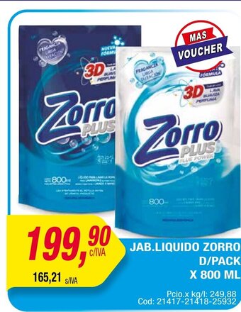 Maxiconsumo Jab. Liquido Zorro D/Pack x 800ml oferta