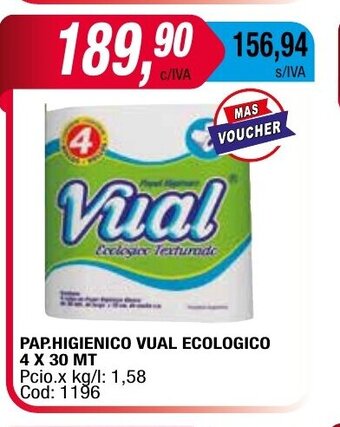 Maxiconsumo Pap. Higienico Vual Ecologico 4 x 30 mt oferta