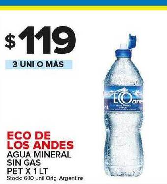 Carrefour Maxi Eco de los andes agua mineral sin gas oferta