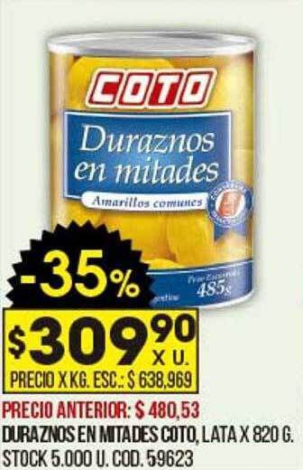Coto Duraznos en mitades coto oferta