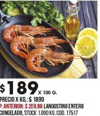Coto Langostino entero congelado oferta