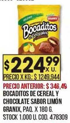 Coto Bocaditos de cereal y chocolate sabor limón granix oferta