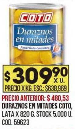 Coto Duraznos en mitades coto oferta