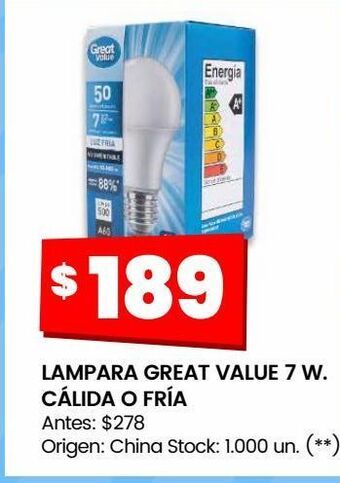 Changomas Lámpara great value 7w cálida o fría oferta