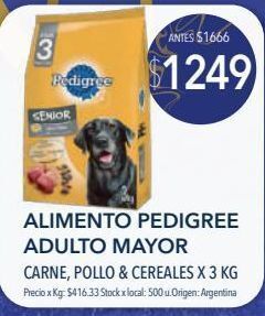 Jumbo Alimento pedigree adulto mayor carne, pollo & cereales x 3 kg oferta