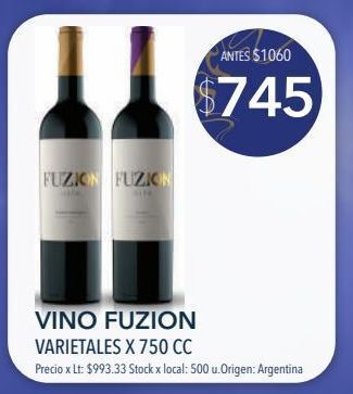 Jumbo Vino fuzion varietales x 750 cc oferta