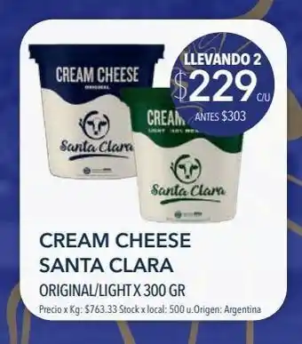 Jumbo Cream cheese santa clara original/light x 300 gr oferta