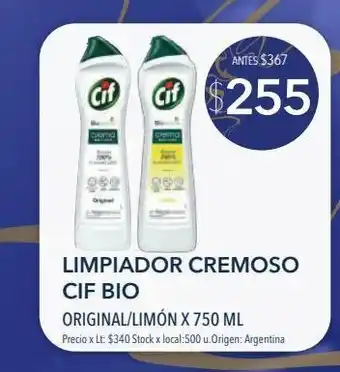 Jumbo Limpiador cremoso cif bio original/limón x 750 ml oferta