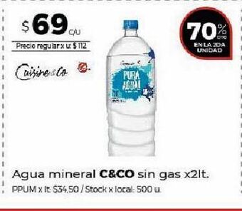 Disco Agua mineral c&co sin gas x 2l oferta