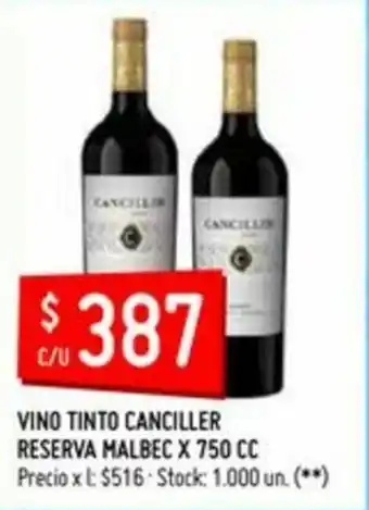 Changomas Canciller Vino Tinto Reserva Malbec x 750cc oferta