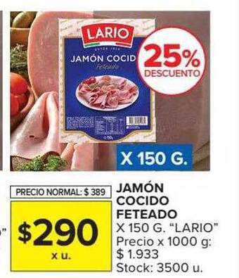 Carrefour Market Lario jamón cocido feteado oferta