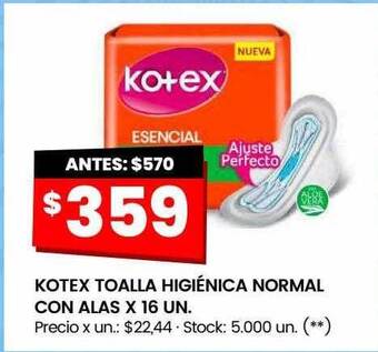 Changomas Kotex toalla higiénica normal con alas oferta