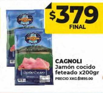 Supermayorista Vital Cagnoli jamón cocido feteado x200gr oferta