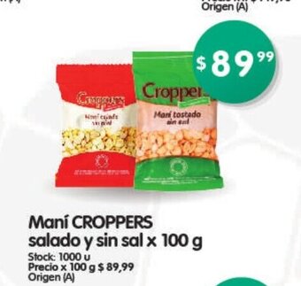 Supermercados Buenos Días Maní Croppers Salado y Sin Sal x 100 g oferta