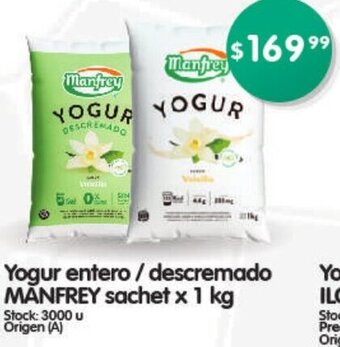 Supermercados Buenos Días Yogur Entero / Descremado Manfrey Sachet x 1 kg oferta