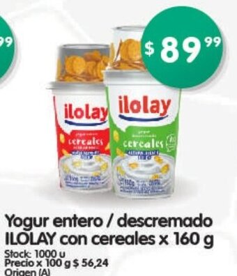 Supermercados Buenos Días Yogur Entero / Descremado Ilolay con Cereales x 160g oferta