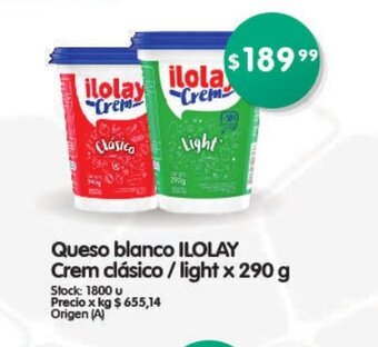 Supermercados Buenos Días Queso Blanco Ilolay Crem Clásico / Light x 290 g oferta