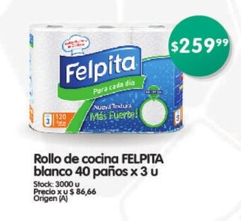 Supermercados Buenos Días Rollo de Cocina Felpita Blanco 40 Paños x 3 u oferta