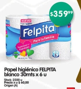 Supermercados Buenos Días Papel Higiénico Felpita Blanco 30mts x 6 u oferta