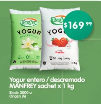 Supermercados Buenos Días Yogur Entero / Descremado Manfrey Sachet x 1 kg oferta