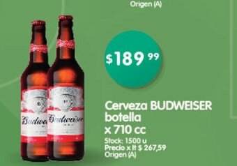 Supermercados Buenos Días Cerveza Budweiser Botella x 710 cc oferta