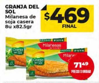 Supermayorista Vital Granja del sol milanesa de soja casera oferta